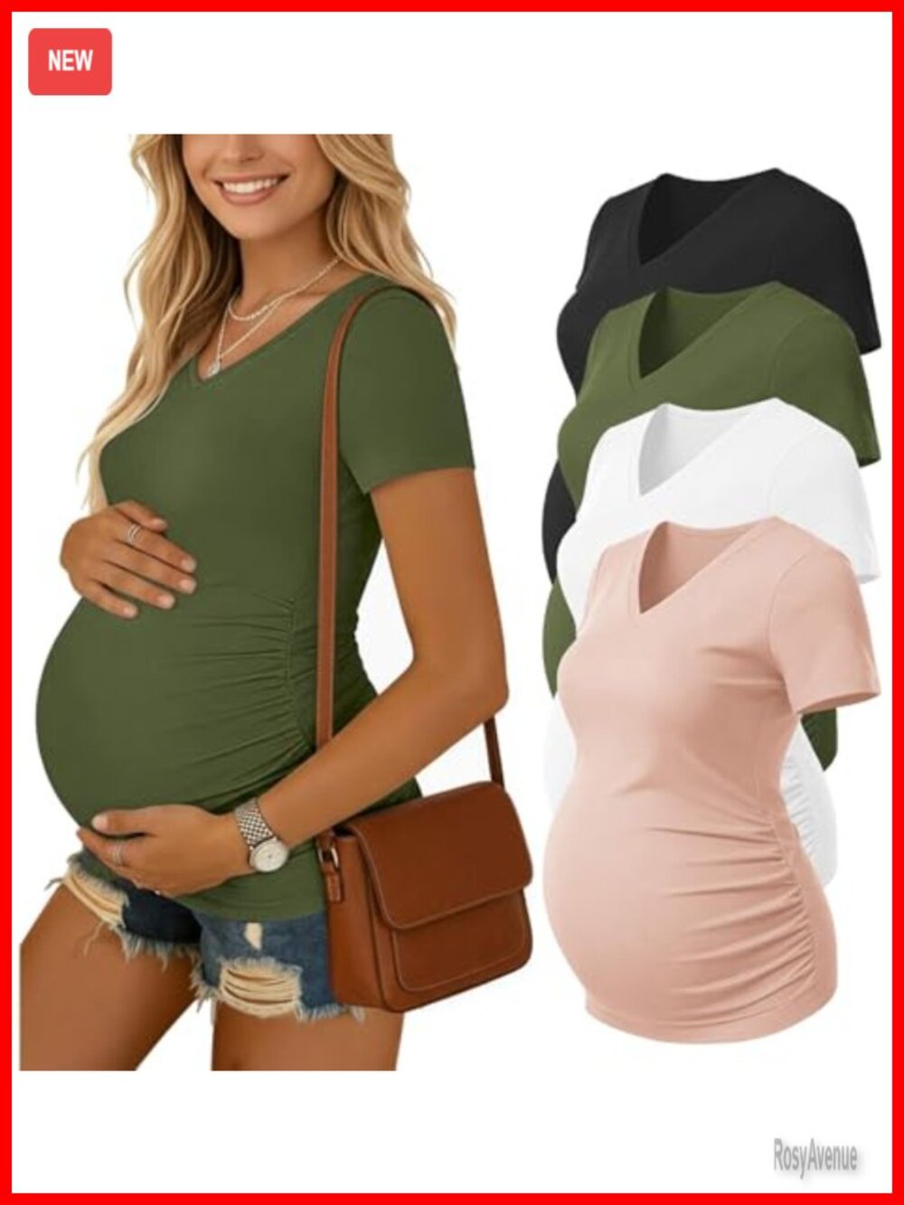 Ekouaer Maternity Shirts 4 Pack V Neck Pregnancy Tops Summer Tshirt